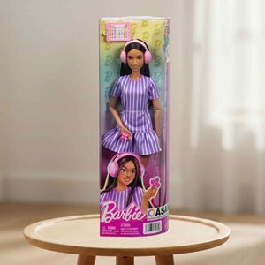 NEW SEALED Barbie Fashionistas Doll #245, Autistic Doll Purple Striped Dress